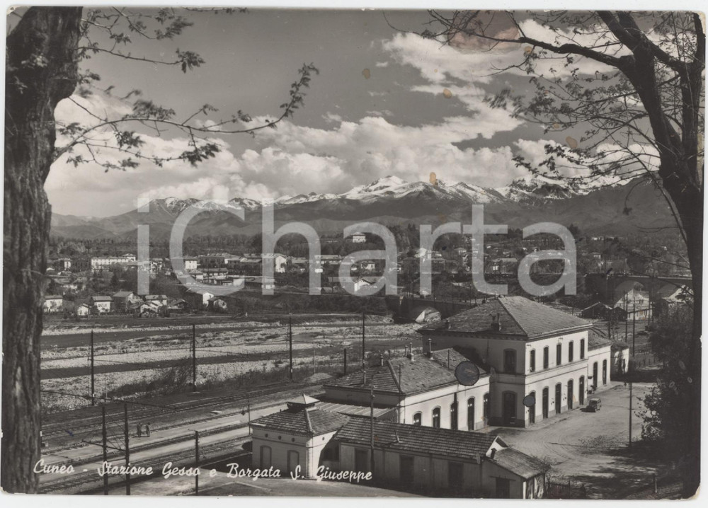 Cartolina originale da collezione 1955 CUNEO Stazione Ferroviaria Gesso e Borgata San Giuseppe  Cartolina 1