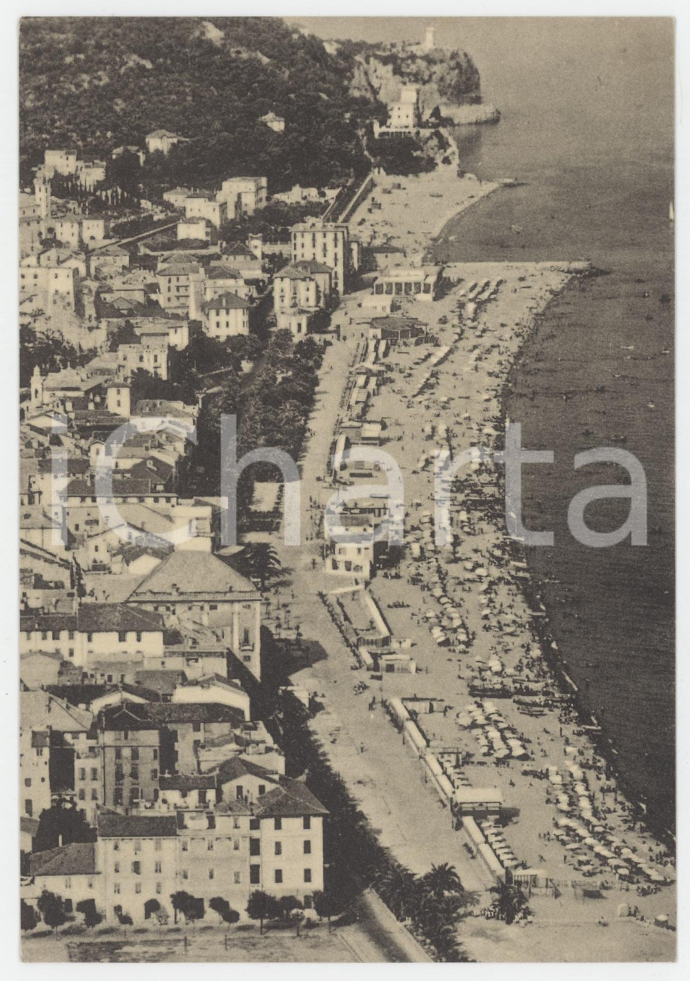 Cartolina originale da collezione 1950 ca FINALE MARINA SV La spiaggia dal Monte Caprazoppa  Cartolina FG NV 1