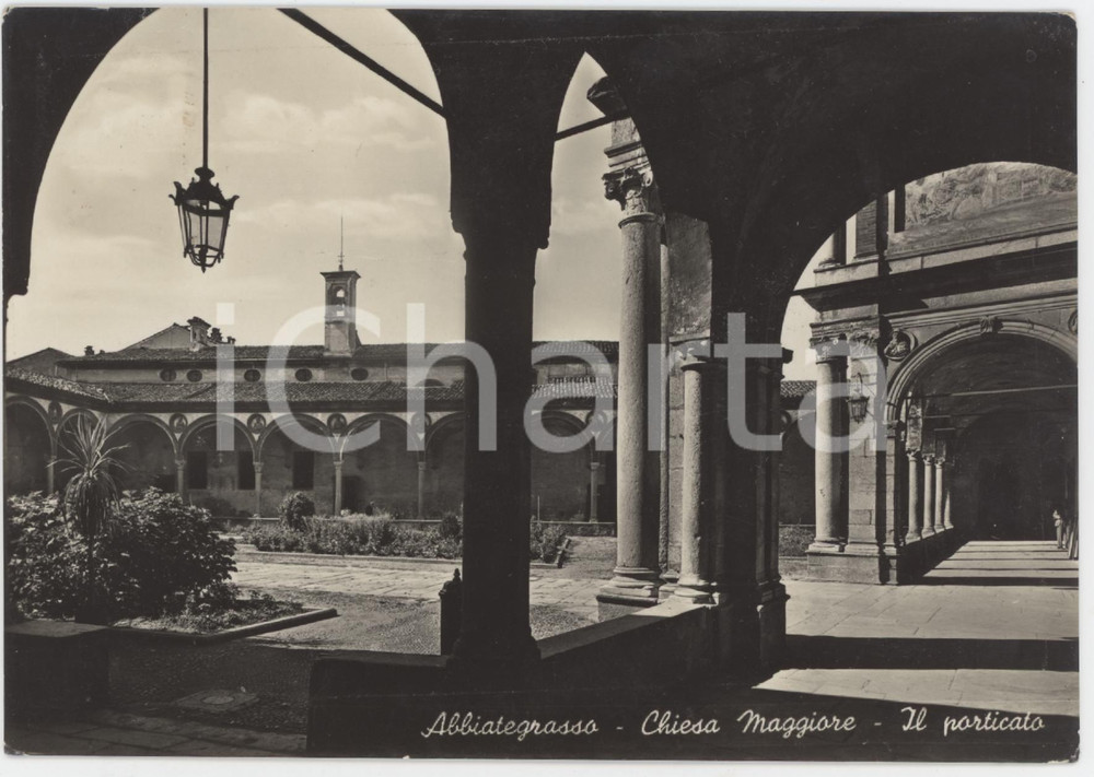 Cartolina originale da collezione 1968 ABBIATEGRASSO Chiesa Maggiore  Il Porticato  Cartolina FG VG 1