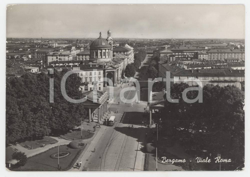 1954 BERGAMO Viale Roma - Cartolina ANIMATA FG VG