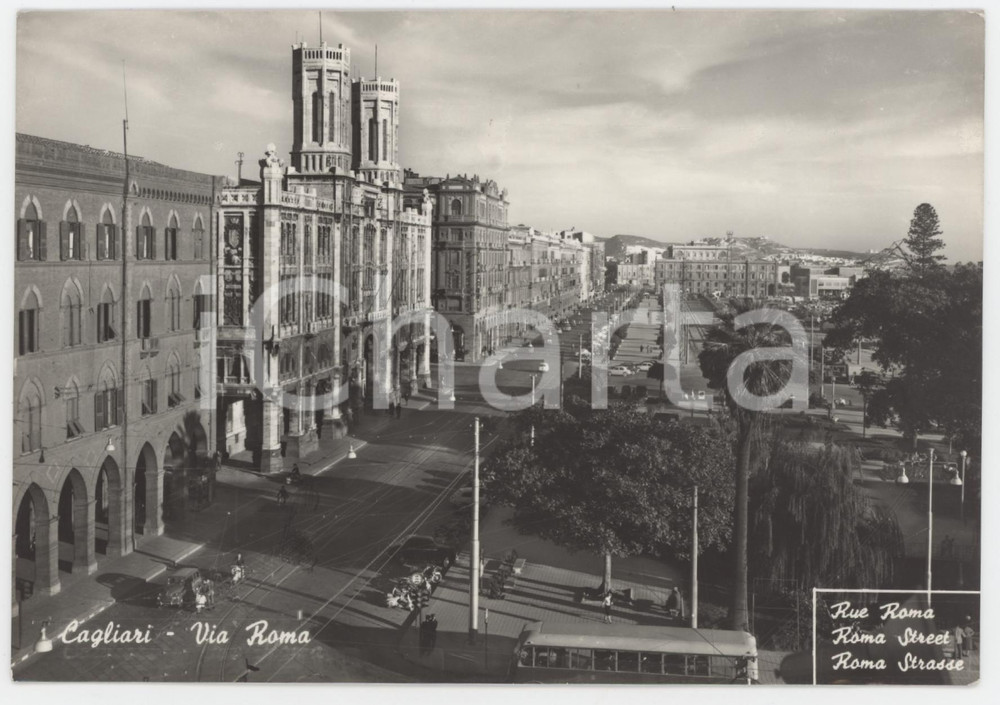 Cartolina originale da collezione 1950 ca CAGLIARI Via Roma  Cartolina ANIMATA FG NV 1