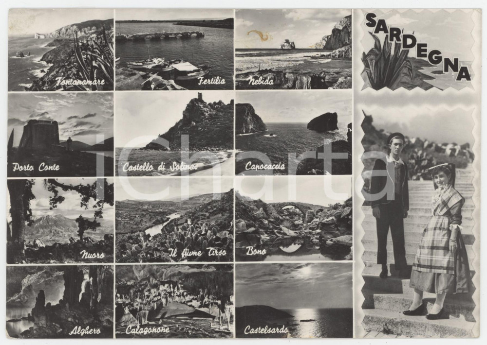 Cartolina originale da collezione 1957 SARDEGNA Vedutine con persone in costume tipico  Cartolina FG NV 1