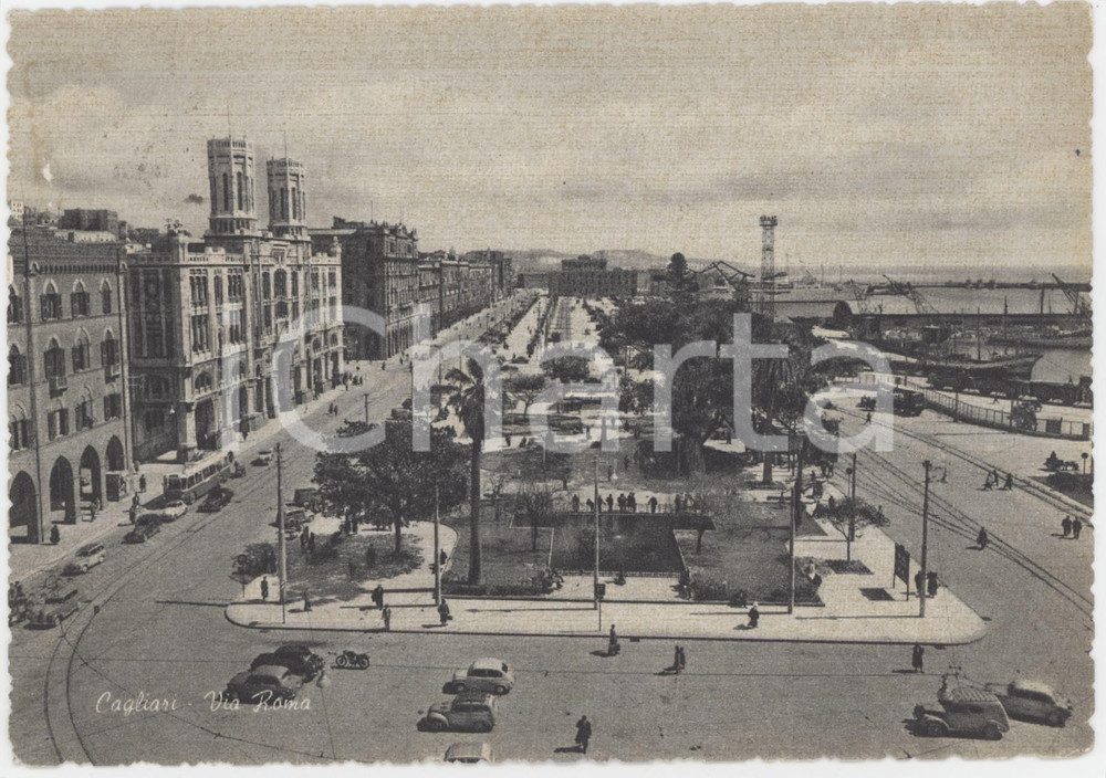 Cartolina originale da collezione 1950 ca CAGLIARI  Via Roma 3  Cartolina ANIMATA FG VG 1