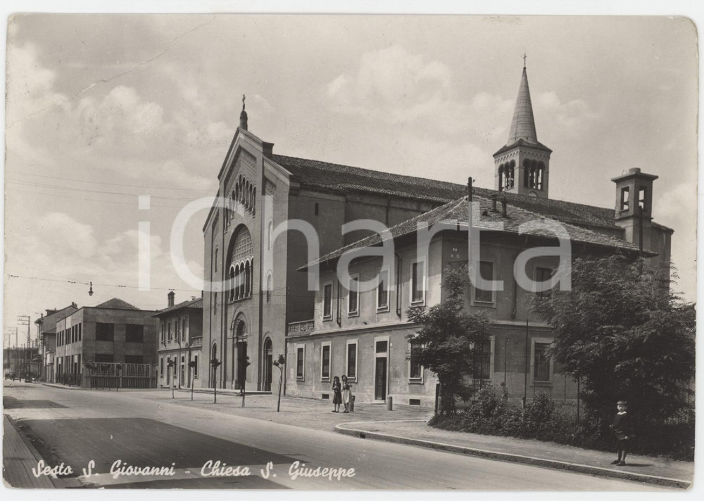 1953 SESTO SAN GIOVANNI Chiesa di San Giuseppe - Cartolina ANIMATA FG VG