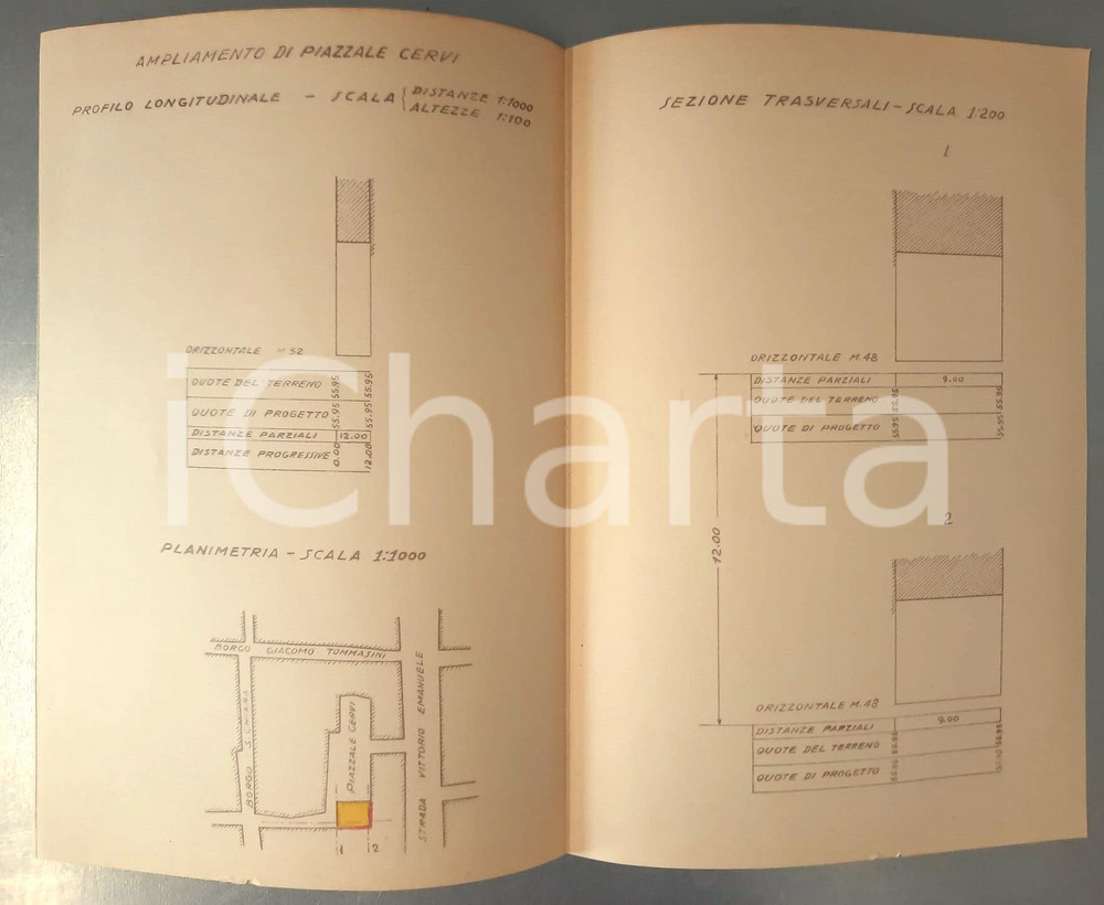 Mappa, planimetria storica 1925 ca PARMA Ampliamento di Piazzale CERVI  Planimetria 42x31 cm 1
