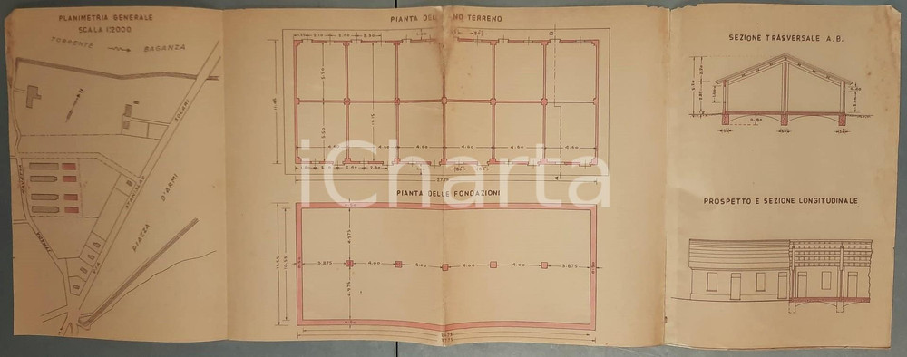 Mappa, planimetria storica 1925 ca PARMA Area via SOLARI  Progetto alloggi per sfrattati  Planimetria 1