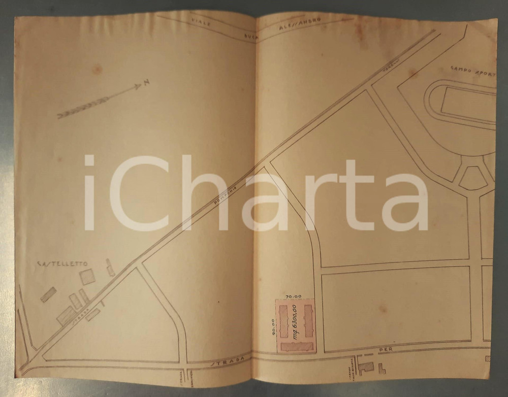 Mappa, planimetria storica 1925 ca PARMA Zona CASTELLETTO  Progetto per nuovi fabbricati 42x31 cm 1