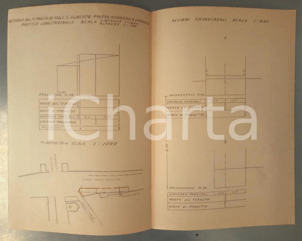 Mappa, planimetria storica 1925 ca PARMA Rettifica viale C. ALBERTO presso Barriera V. Emanuele  Progetto 1