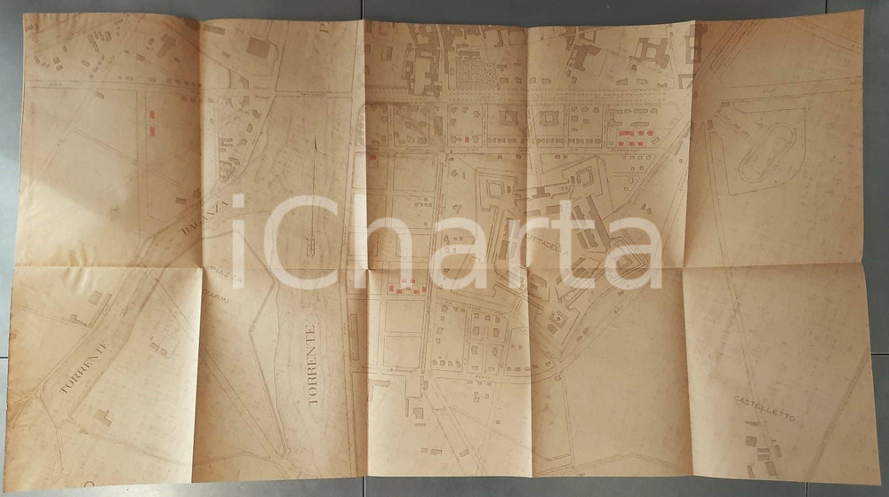 Mappa, planimetria storica 1922 PARMA Ubicazione delle case popolari Planimetria 105x52 cm 1
