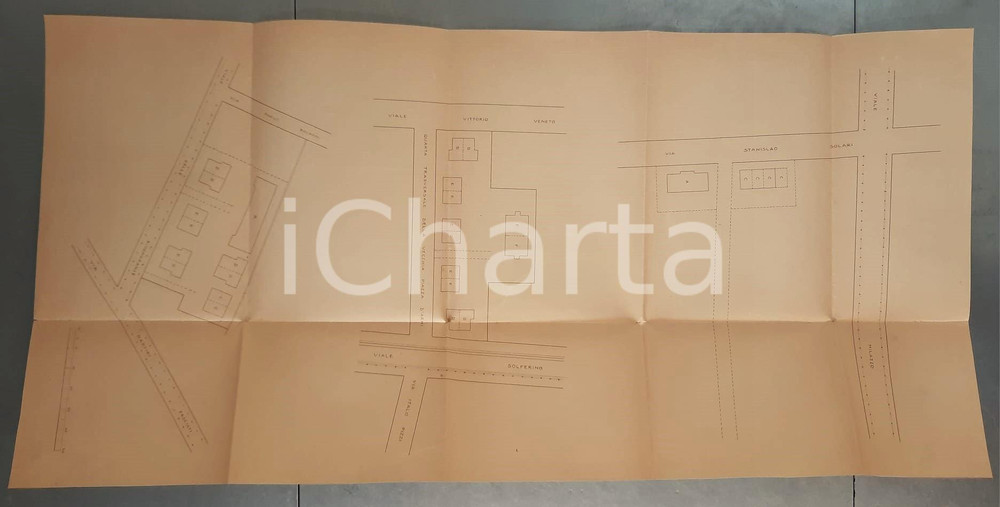 Mappa, planimetria storica 1925 ca PARMA Centro cittadino  Lottizzazione Planimetria 105x52 cm 1