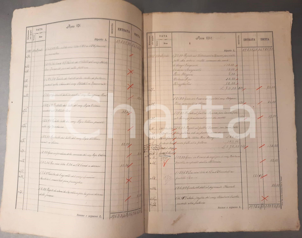 Documento originale, autentico Aprile 1912 SIENA Tenuta SANTA REGINA Mensuale entrate / uscite 20 pp. 1
