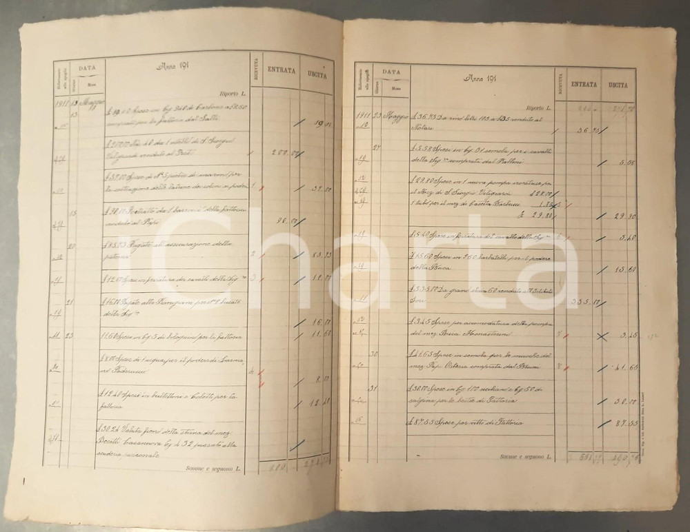 Documento originale, autentico Maggio 1911 SIENA Tenuta SANTA REGINA Mensuale entrate / uscite 8 pp. 1