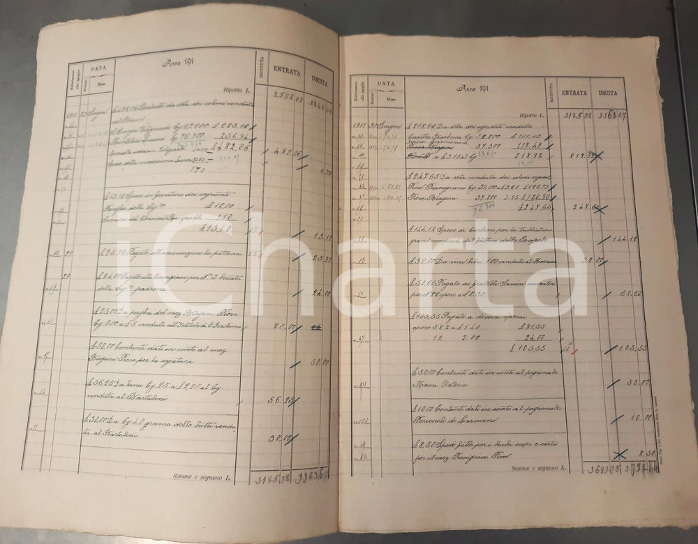 Documento originale, autentico Giugno 1911 SIENA Tenuta SANTA REGINA Mensuale entrate / uscite 12 pp. 1