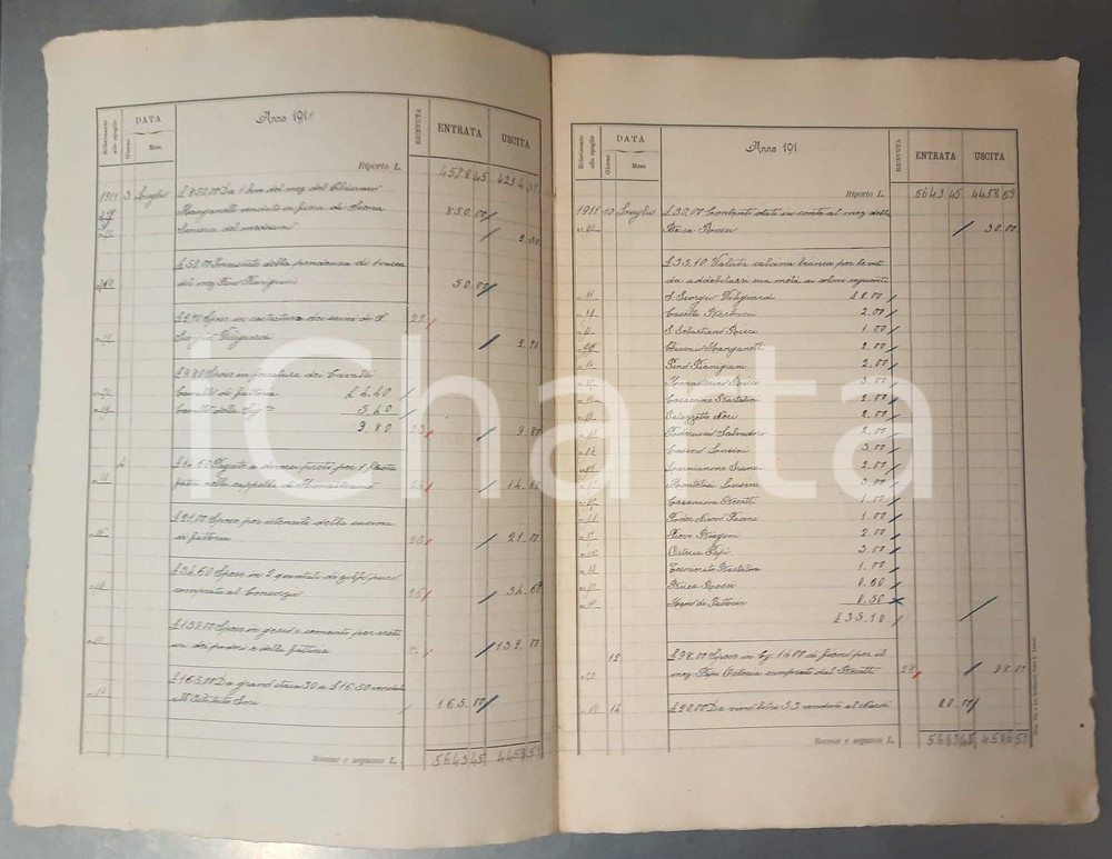 Documento originale, autentico Luglio 1911 SIENA Tenuta SANTA REGINA Mensuale entrate / uscite 12 pp. 1