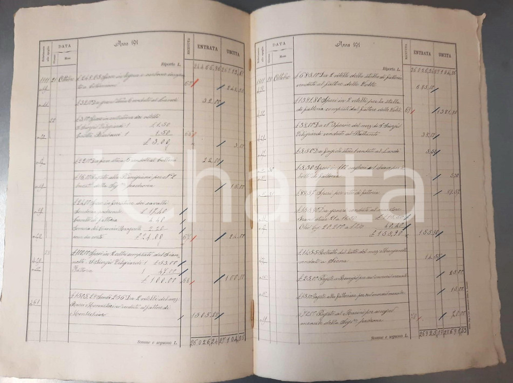 Documento originale, autentico Ottobre 1911 SIENA Tenuta SANTA REGINA Mensuale entrate / uscite 8 pp. 1