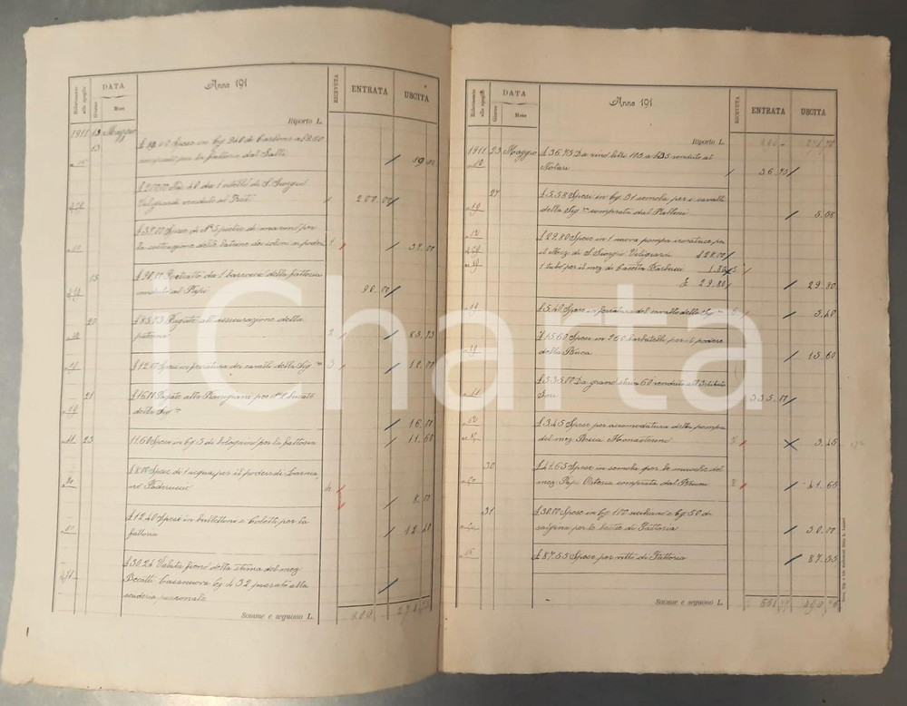 Documento originale, autentico Gennaio 1912 SIENA Tenuta SANTA REGINA Mensuale entrate / uscite 8 pp. 1