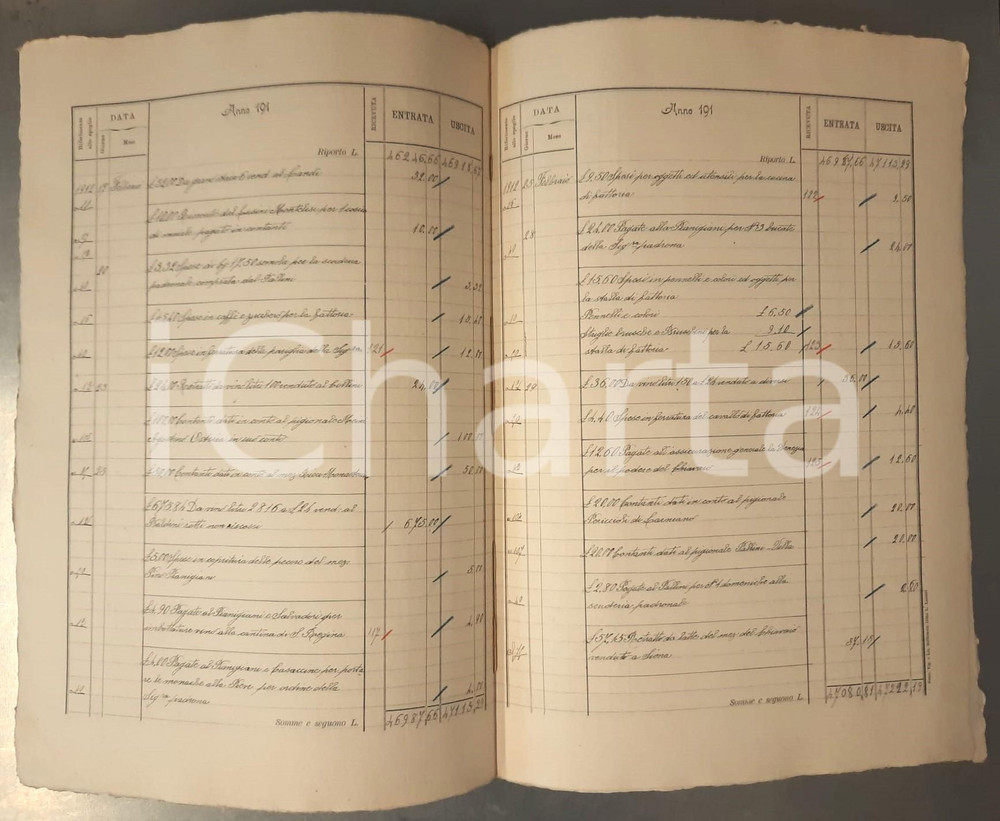 Documento originale, autentico Febbraio 1912 SIENA Tenuta SANTA REGINA Mensuale entrate / uscite 8 pp. 1