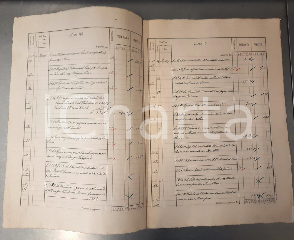 Documento originale, autentico Marzo 1912 SIENA Tenuta SANTA REGINA Mensuale entrate / uscite 8 pp. 1