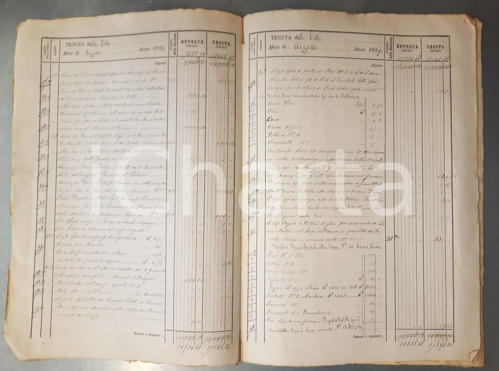 Documento originale, autentico Agosto 1889 SIENA Tenuta delle VOLTE  Registro mensile entrate/uscite 16 pp. 1