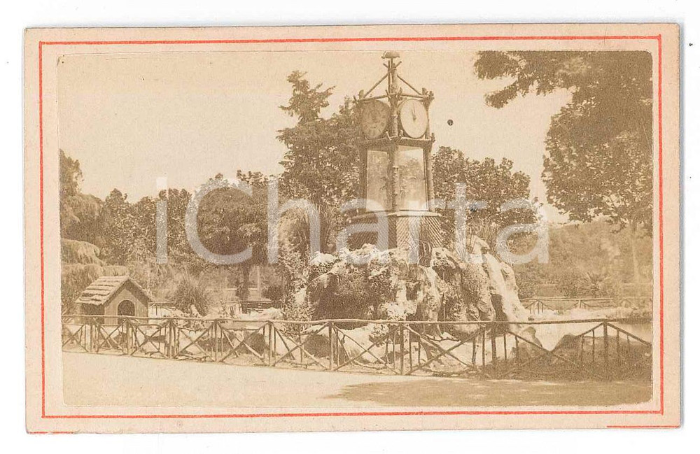 Fotografia d epoca originale 1877 ROMA  PINCIO  VILLA BORGHESE  Orologio ad acqua Foto CDV 1