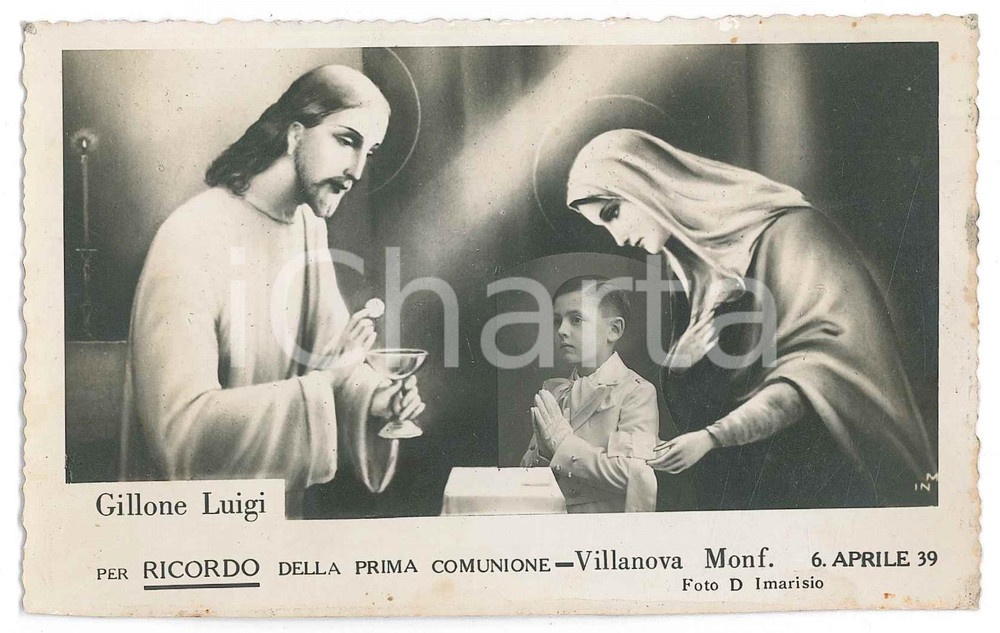 Documento originale, autentico 1939 VILLANOVA MONFERRATO  Prima Comunione Luigi GILLONE Cartolina 1
