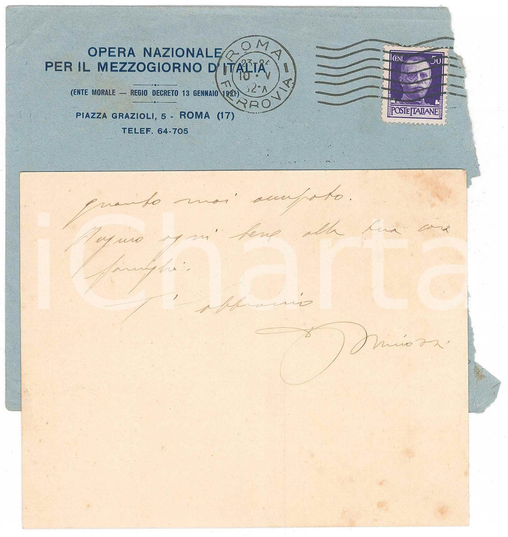 Autografo originale 1932 ROMA Biglietto padre Giovanni MINOZZI per commemorazione  AUTOGRAFO 1