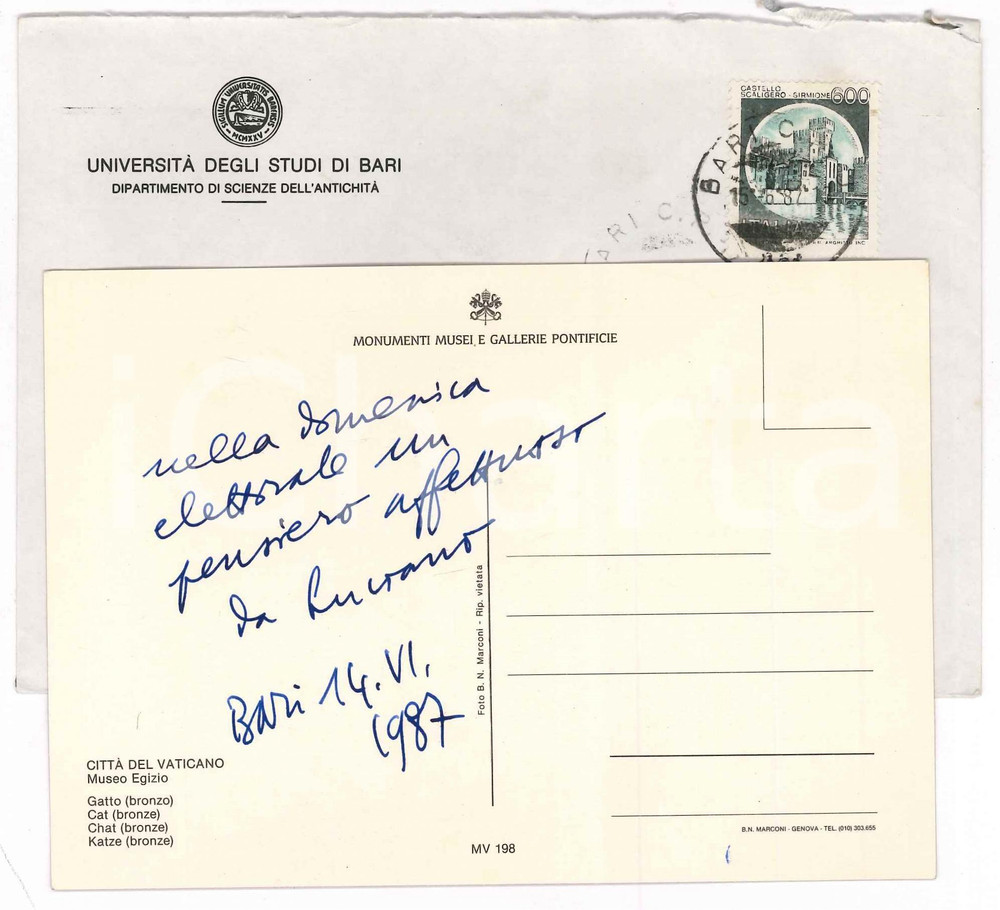1987 BARI Cartolina Luciano CANFORA "nella domenica elettorale" - Autografo