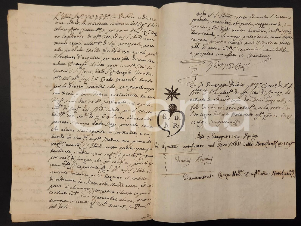 Documento originale, autentico 1789 ROVIGO Contrada S. ROCCO  Vedova TRENTIN vende casa e botteghe a CAPITANIO 1