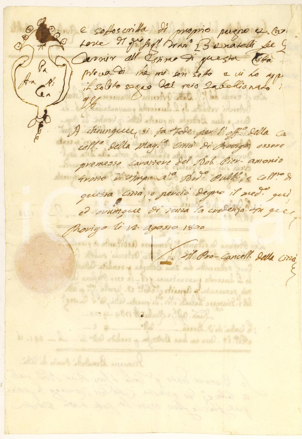 Documento originale, autentico 1789 1800 ROVIGO Contrada S. ROCCO  Vendita casa e botteghe ORTESCHI 1