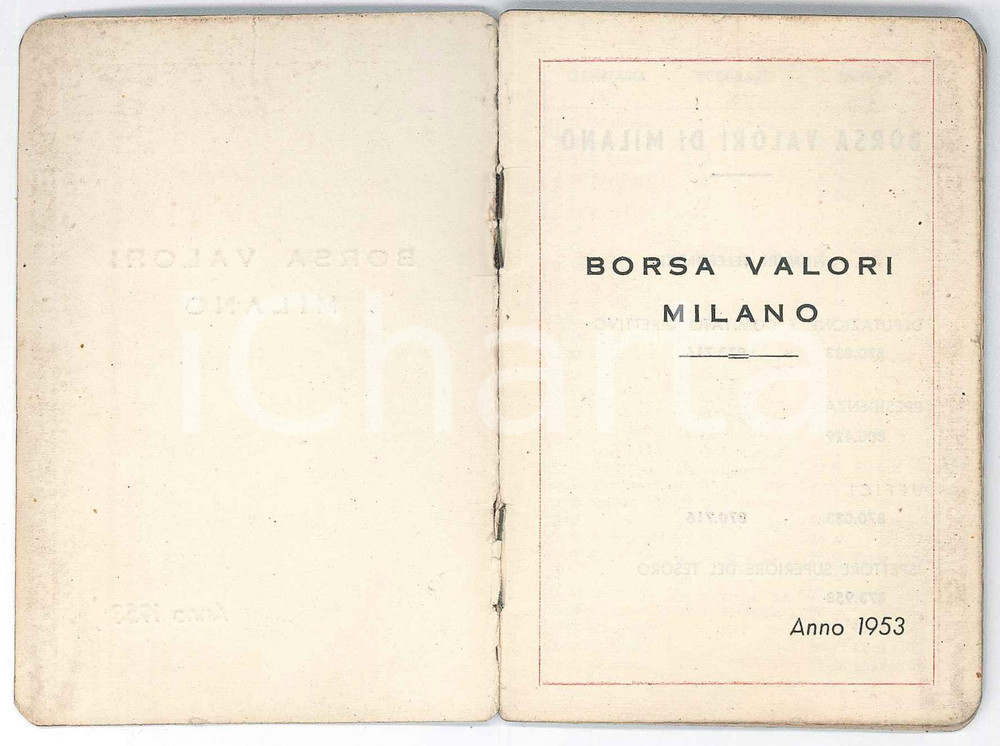 Oggetto da collezione cartaceo 1953 MILANO  Calendario Borsa Valori  Tascabile 1