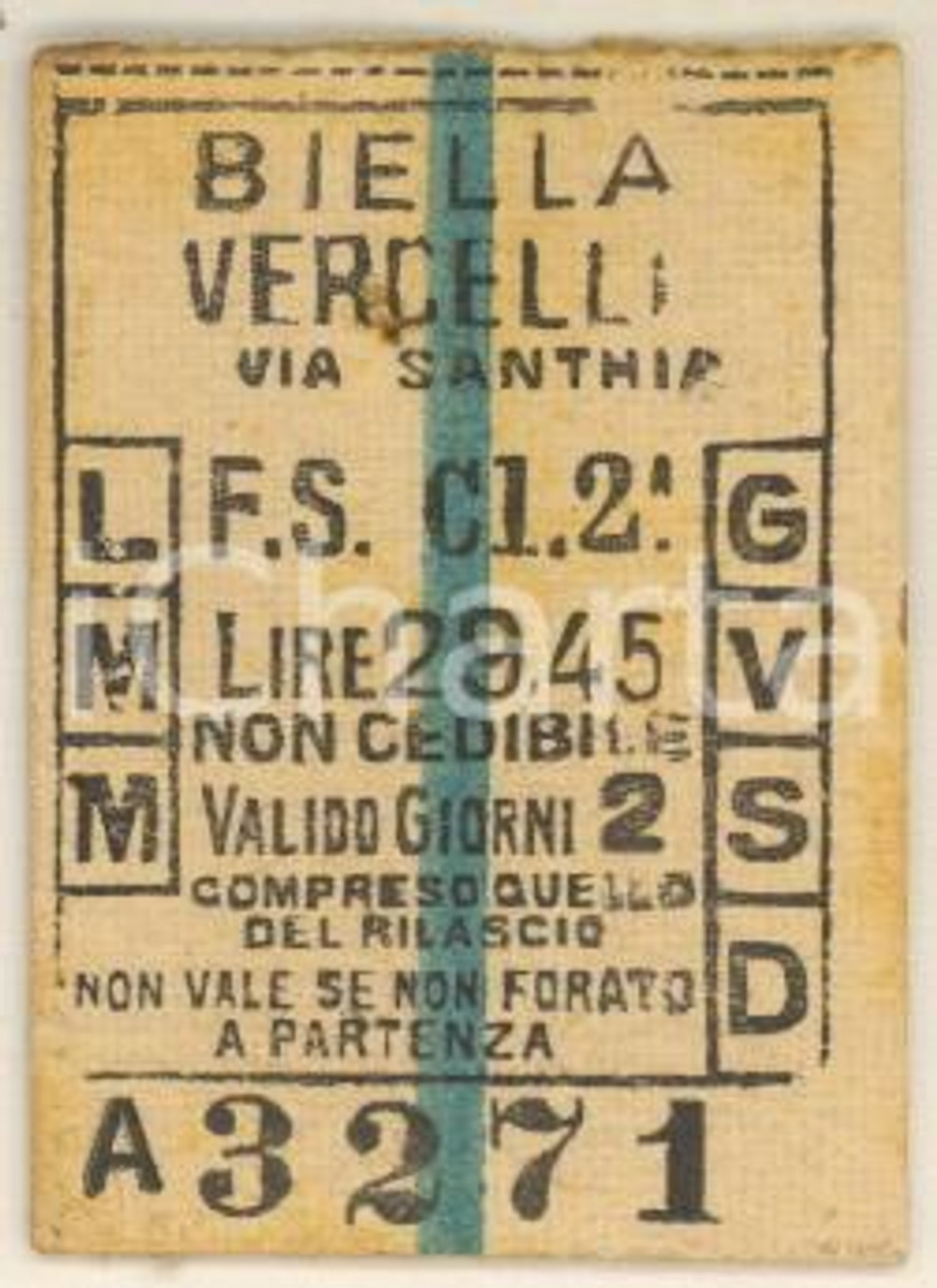Documento originale, autentico 1950 ca FERROVIE DELLO STATO Treno BIELLAVERCELLI  Biglietto 1