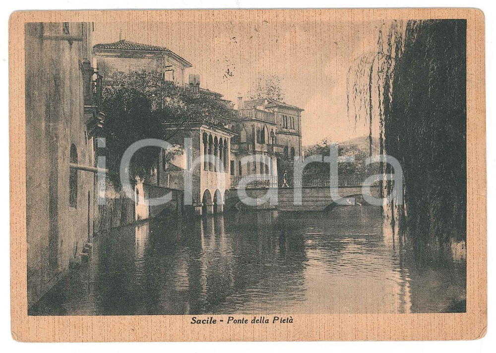 Cartolina originale da collezione 1949 SACILE Ponte della pietÃ   Uomo attraversa ponte sul Sacile  Cartolina FG 1