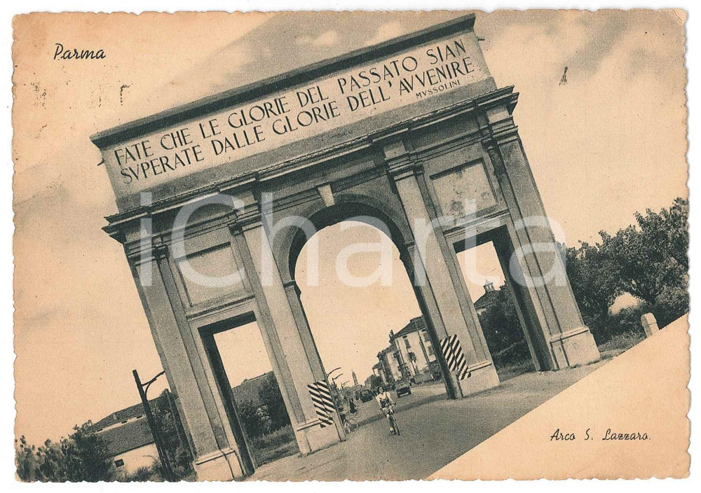 Cartolina originale da collezione 1929 PARMA Ragazzi in bicicletta sotto Arco San Lazzaro  Cartolina FG VG 1