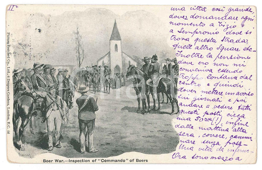 Cartolina originale da collezione 1900 BOER WAR Inspection of commando of Boers  Postcard FP VG 1