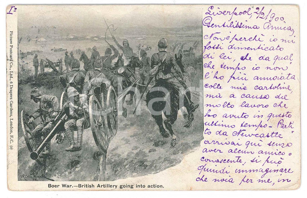 Cartolina originale da collezione 1900 BOER WAR British artillery going into action  Postcard FP VG 1