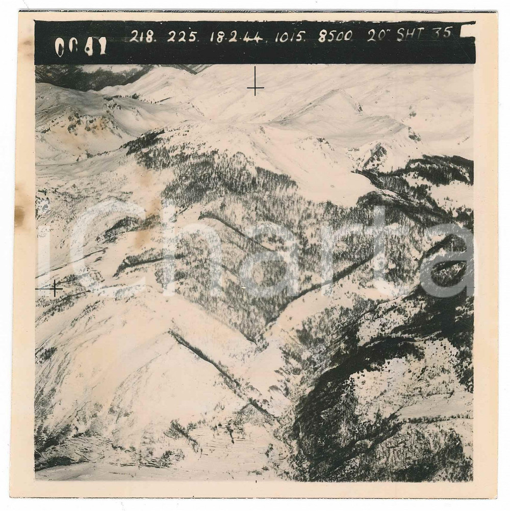 Fotografia d epoca originale Febbraio 1944 WW2 ITALIA  ALPI  Fotografia AEREA militare 14x14 cm 21 1