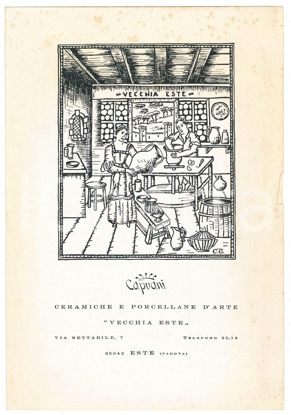 Materiale pubblicitario d’epoca 1960 ca ESTE PD Ceramiche d arte VECCHIA ESTE  CAPUANI Pieghevole 1