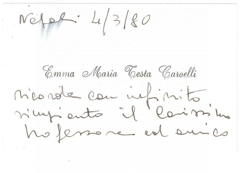 Autografo originale 1980 NAPOLI Emma Maria TESTA CAROELLI  Biglietto AUTOGRAFO 1
