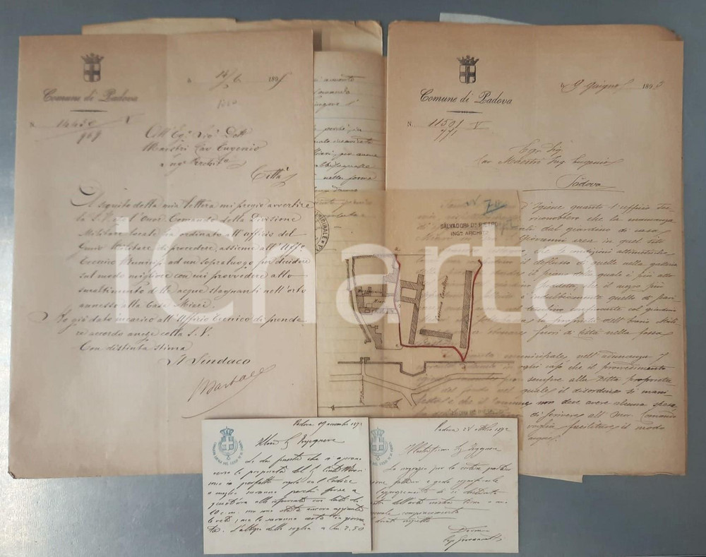 Documento originale, autentico 1895 PADOVA Via S. Giovanni  Interventi per ristagno acque conti MIARI Lotto 1