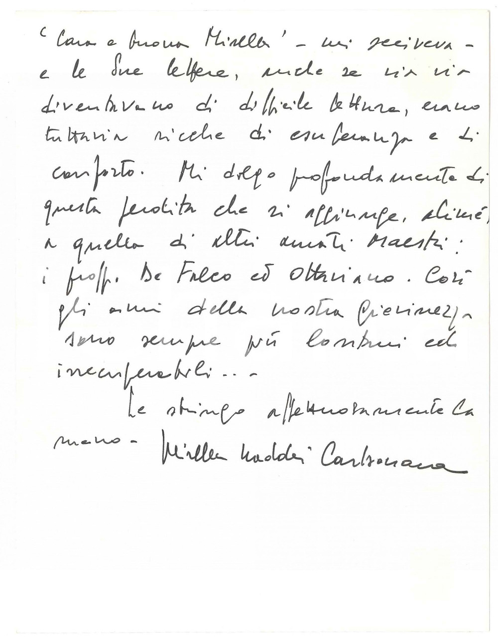 Autografo originale 1980 UniversitÃ  NAPOLI Lettera Mirella NADDEI CARBONARA condoglianze Autografo 1