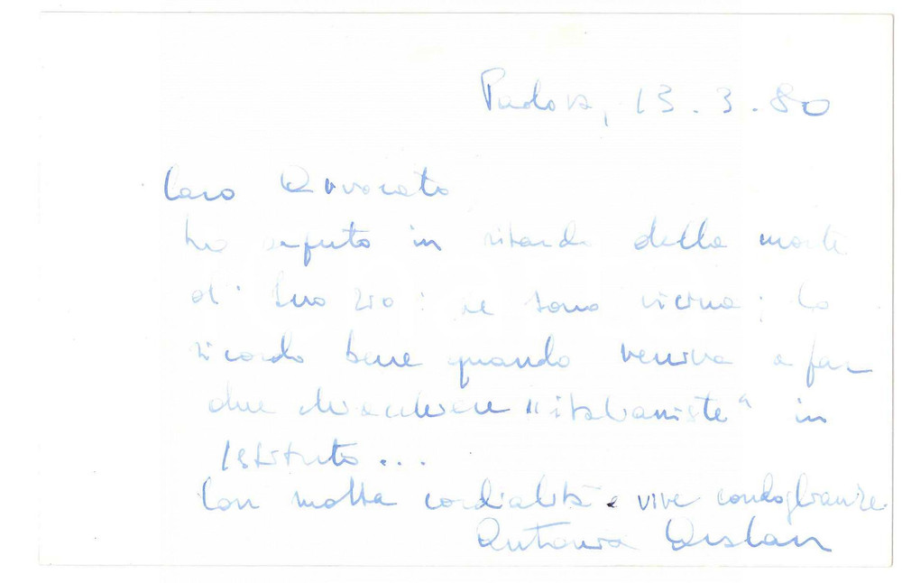 Autografo originale 1980 PADOVA Antonia ARSLAN scrittrice  Biglietto AUTOGRAFO 1
