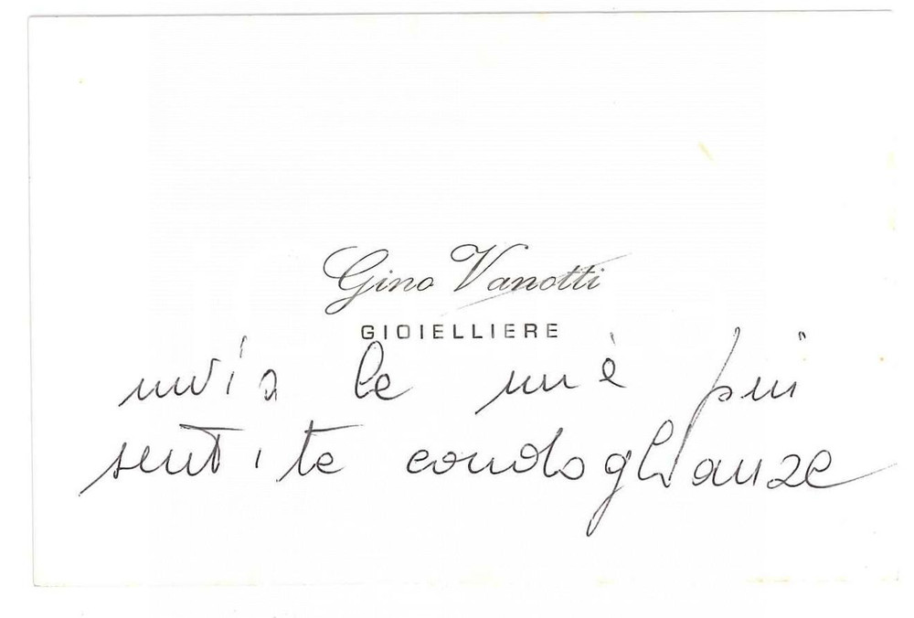 Autografo originale 1975 ca PADOVA  Gino VANOTTI gioielliere  Biglietto da visita  Autografo 1