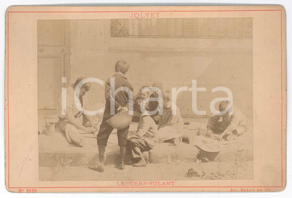 Fotografia d epoca originale 1890 ca ARTE Philippe JOLYET Le cerfvolant Foto del quadro 16x11  cm 1