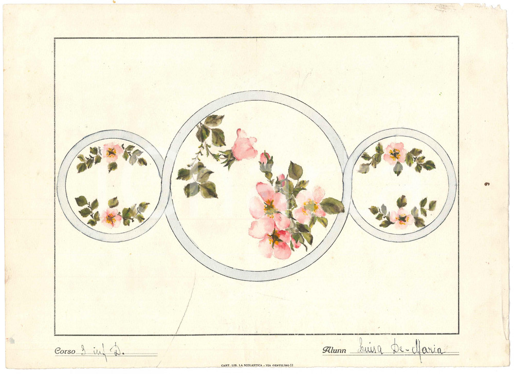 Opera d’arte autentica 1950 ca ARTE SCUOLA Corso di disegno  Acquerello alunna Luisa DE MARIA 1