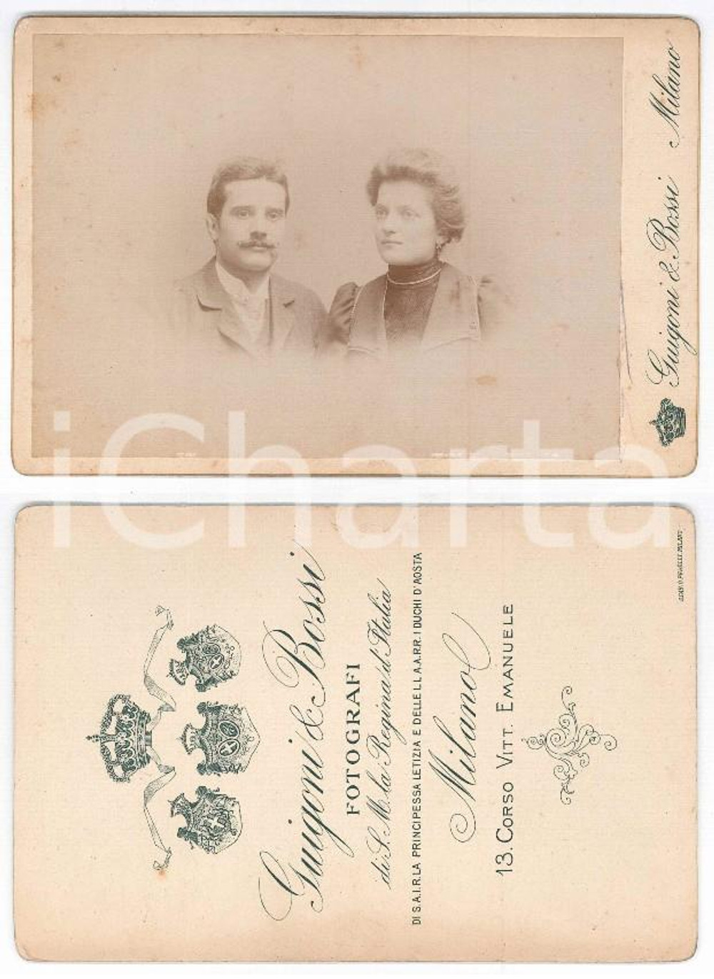 1900 ca MILANO Ritratto di una coppia di sposi *Foto GUIGONI & BOSSI 11x16 cm