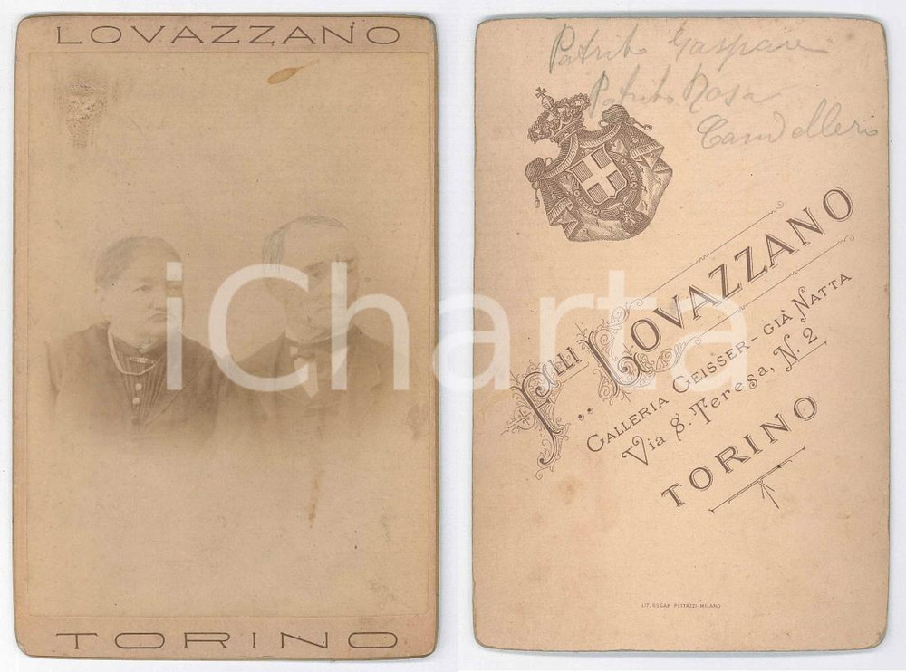 Fotografia d epoca originale 1900 ca TORINO Ritratto di Gaspare e Rosa PATRITO Foto LOVAZZANO 11x16 cm 1