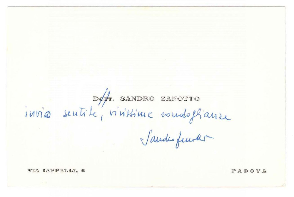 Autografo originale 1970 ca PADOVA  Sandro ZANOTTO  Biglietto da visita  Autografo 1