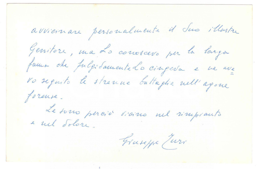 1971 Corte d'Appello VENEZIA - Presidente Giuseppe TURI - Biglietto autografo