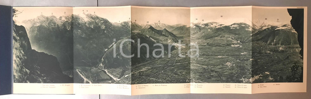 Libro, pubblicazione d epoca 1916 GRANDE GUERRA La Val Sugana vista dal M. Levre Panorama 8 1