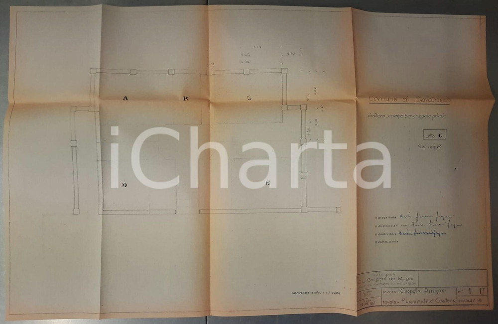 Mappa, planimetria storica 1967 Cimitero di CAVALLASCA CO  Progetto Cappella ARRIGONI  Planimetria 1